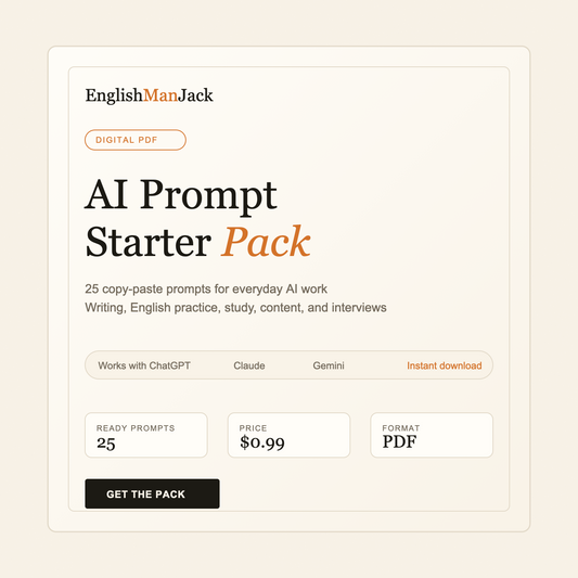 AI Prompt Starter Pack digital PDF cover with 25 copy-paste prompts for everyday AI work