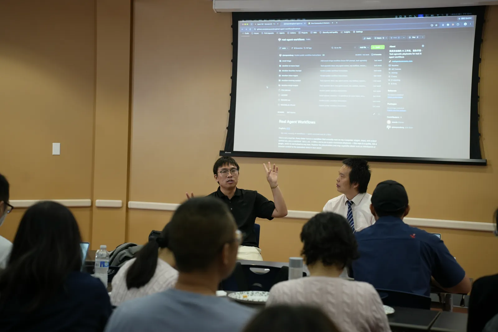 Jack Qian and a co-speaker taking questions at the DFW IT Association fireside chat